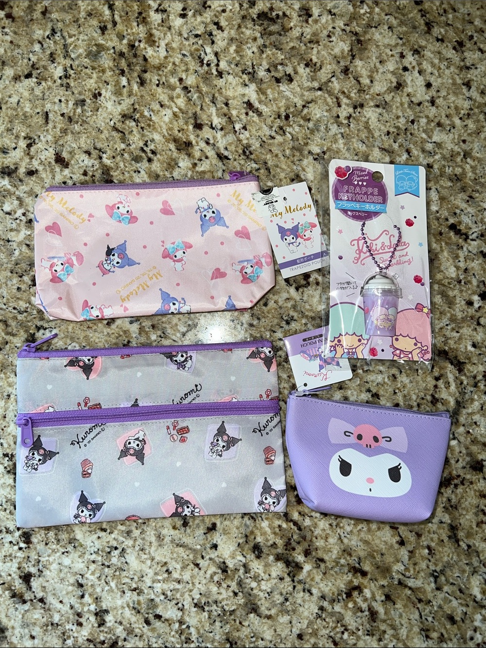Daiso sanrio Purple and Pink Accessory Pouch Set
